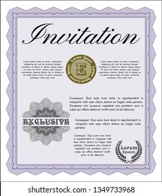 Violet Formal invitation. Vector illustration. With complex linear background. Excellent design. 