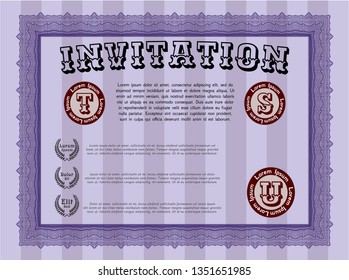Violet Formal invitation. Vector illustration. Printer friendly. Perfect design. 