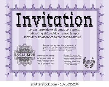 Violet Formal invitation. Vector illustration. With background. Money Pattern design. 