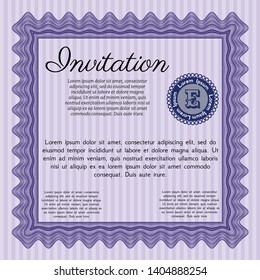 Violet Formal invitation. Vector illustration. With complex background. Money style design. 