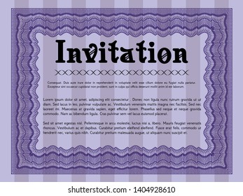 Violet Formal invitation. Vector illustration. With guilloche pattern. Beauty design. 
