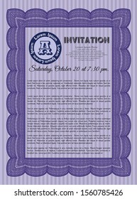Violet Formal invitation. Vector illustration. Printer friendly. Superior design. 