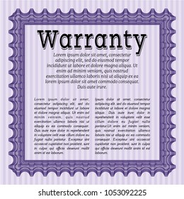 Violet Formal Warranty Certificate template. Money Pattern design. With quality background. Vector illustration. 