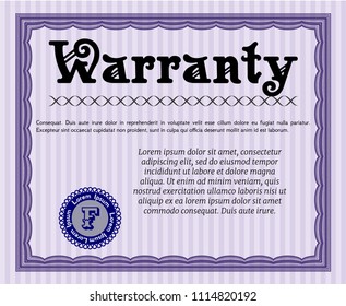 Violet Formal Warranty Certificate template. Customizable, Easy to edit and change colors. With quality background. Beauty design. 