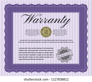 Violet Formal Warranty Certificate template. Perfect design. Customizable, Easy to edit and change colors. With great quality guilloche pattern. 