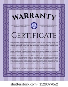Violet Formal Warranty Certificate template. Retro design. Printer friendly. Customizable, Easy to edit and change colors. 