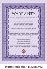 Violet Formal Warranty Certificate template. Customizable, Easy to edit and change colors. With background. Artistry design. 