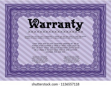 Violet Formal Warranty Certificate template. Customizable, Easy to edit and change colors. Printer friendly. Money style design. 