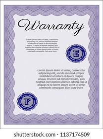 Violet Formal Warranty Certificate template. Complex background. Customizable, Easy to edit and change colors. Cordial design. 