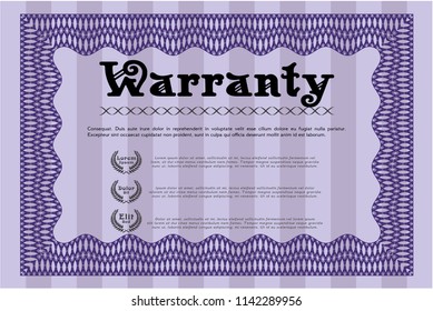 Violet Formal Warranty Certificate template. Sophisticated design. Customizable, Easy to edit and change colors. With guilloche pattern. 