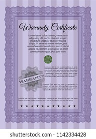 Violet Formal Warranty Certificate template. Printer friendly. Detailed. Sophisticated design. 