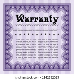 Violet Formal Warranty Certificate template. Customizable, Easy to edit and change colors. With complex background. Sophisticated design. 