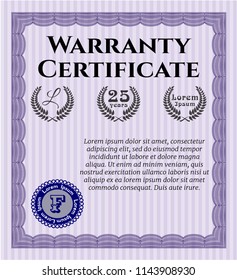 Violet Formal Warranty Certificate template. With guilloche pattern. Perfect design. Detailed. 