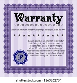 Violet Formal Warranty Certificate template. Money Pattern design. Vector illustration. With great quality guilloche pattern. 
