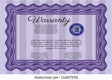 Violet Formal Warranty Certificate template. Money Pattern design. Customizable, Easy to edit and change colors. With quality background. 