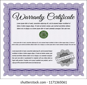Violet Formal Warranty Certificate template. Money design. Customizable, Easy to edit and change colors. With linear background. 