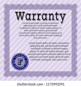 Violet Formal Warranty Certificate template. Easy to print. Superior design. Vector illustration. 