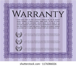 Violet Formal Warranty Certificate template. With complex linear background. Sophisticated design. Detailed. 