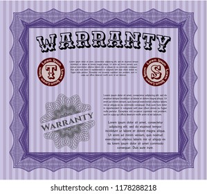 Violet Formal Warranty Certificate template. Vector illustration. With guilloche pattern. Money style design. 