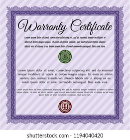 Violet Formal Warranty Certificate template. Customizable, Easy to edit and change colors. With linear background. Sophisticated design. 