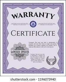Violet Formal Warranty Certificate template. Beauty design. Customizable, Easy to edit and change colors. With complex linear background. 