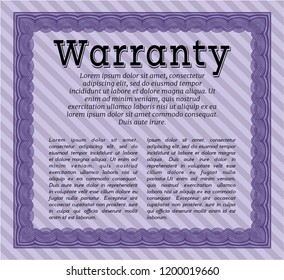 Violet Formal Warranty Certificate template. Artistry design. Vector illustration. With background. 