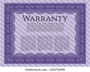 Violet Formal Warranty Certificate template. Elegant design. With guilloche pattern. Detailed. 