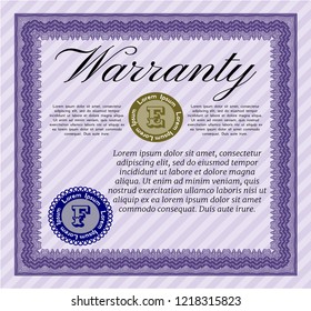 Violet Formal Warranty Certificate template. With quality background. Vector illustration. Money style design. 