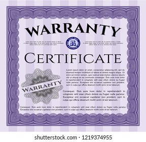 Violet Formal Warranty Certificate template. Customizable, Easy to edit and change colors. Printer friendly. Cordial design. 