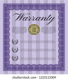 Violet Formal Warranty Certificate template. Vector illustration. With complex linear background. Sophisticated design. 
