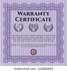 Violet Formal Warranty Certificate template. Money style design. With complex background. Detailed. 
