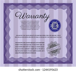 Violet Formal Warranty Certificate template. With great quality guilloche pattern. Customizable, Easy to edit and change colors. Modern design. 