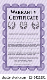 Violet Formal Warranty Certificate template. Nice design. With guilloche pattern. Vector illustration. 