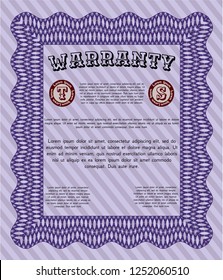 Violet Formal Warranty Certificate template. Superior design. With guilloche pattern and background. Customizable, Easy to edit and change colors. 