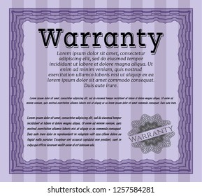 Violet Formal Warranty Certificate template. Good design. With complex background. Vector illustration. 