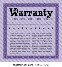 Violet Formal Warranty Certificate template. Money style design. With guilloche pattern. Detailed. 