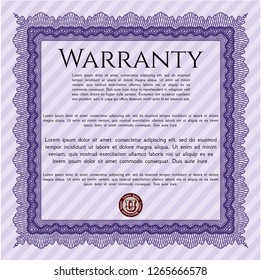 Violet Formal Warranty Certificate template. With great quality guilloche pattern. Vector illustration. Lovely design. 