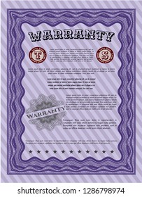 Violet Formal Warranty Certificate template. Customizable, Easy to edit and change colors. With guilloche pattern and background. Perfect design. 