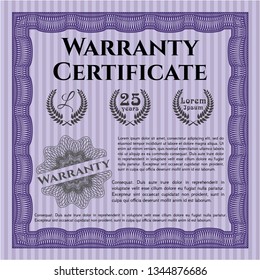 Violet Formal Warranty Certificate template. Customizable, Easy to edit and change colors. With great quality guilloche pattern. Lovely design. 