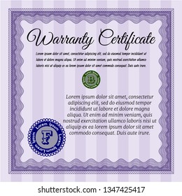 Violet Formal Warranty Certificate template. Sophisticated design. Customizable, Easy to edit and change colors. With complex linear background. 