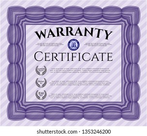 Violet Formal Warranty Certificate template. Vector illustration. Complex background. Money Pattern design. 
