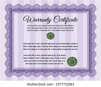 Violet Formal Warranty Certificate template. Money design. Customizable, Easy to edit and change colors. Complex background. 