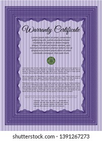 Violet Formal Warranty Certificate template. Complex background. Nice design. Detailed. 