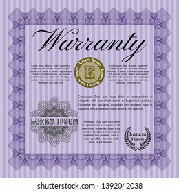 Violet Formal Warranty Certificate template. Sophisticated design. With guilloche pattern and background. Customizable, Easy to edit and change colors. 