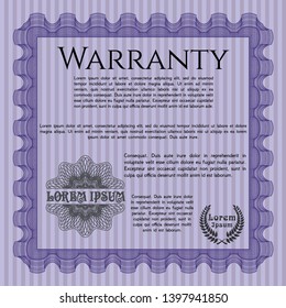 Violet Formal Warranty Certificate template. Money design. With great quality guilloche pattern. Detailed. 