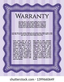 Violet Formal Warranty Certificate template. Printer friendly. Beauty design. Vector illustration. 