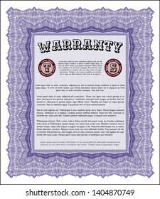 Violet Formal Warranty Certificate template. Complex background. Perfect design. Customizable, Easy to edit and change colors. 