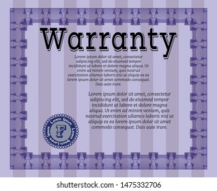 Violet Formal Warranty Certificate template. Printer friendly. Beauty design. Vector illustration. 