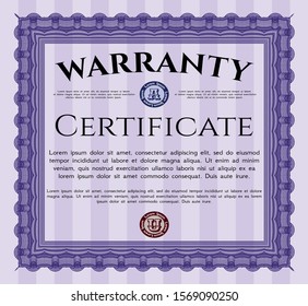 Violet Formal Warranty Certificate template. Sophisticated design. Customizable, Easy to edit and change colors. With guilloche pattern. 