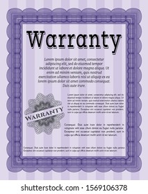 Violet Formal Warranty Certificate template. Good design. With background. Customizable, Easy to edit and change colors. 